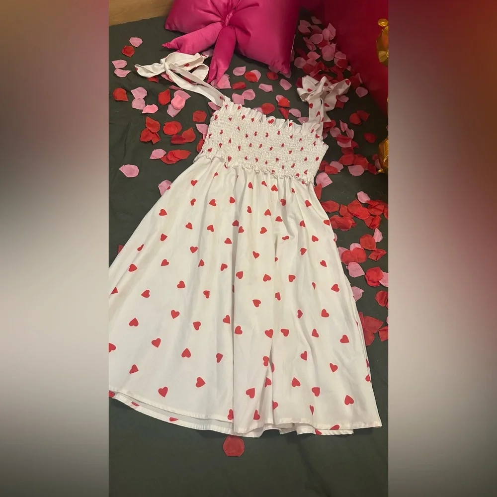 White Midi Dress with Red Hearts ♥️ Valentines Day - Picture 3 of 6